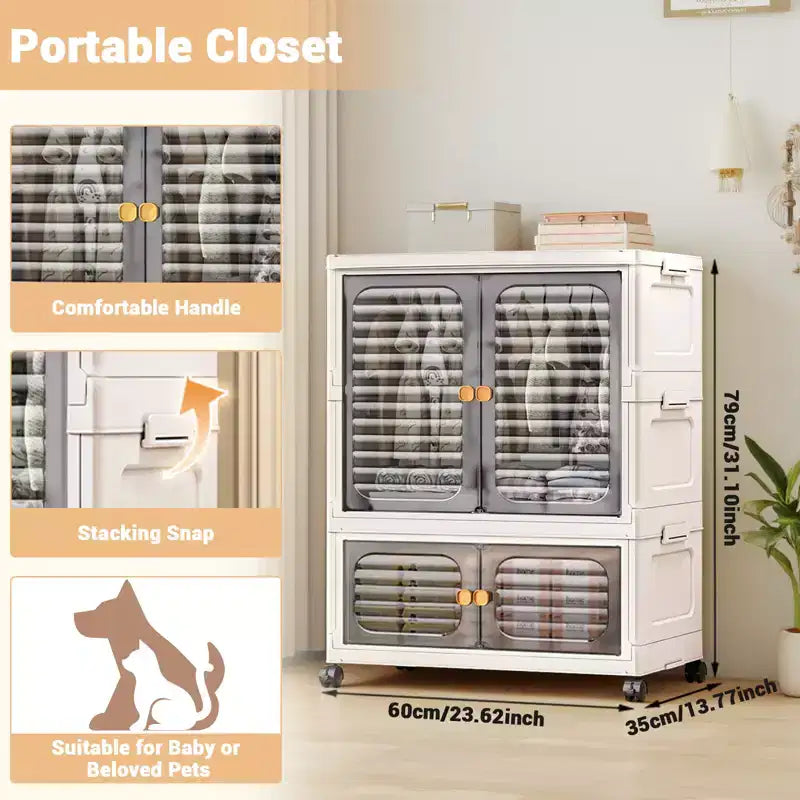 Storage Bins with Lids, Folding Storage Box with Doors and Wheels, Stackable Collapsible Storage Bins, 3 Pack Closet Organizers and Storage for Home