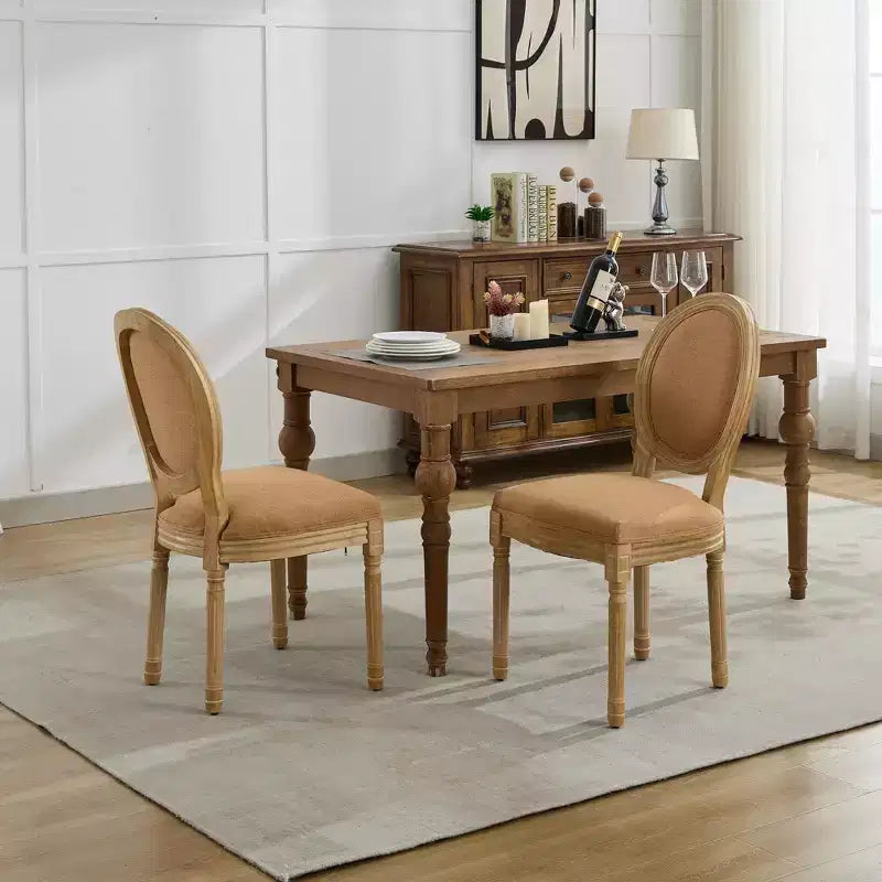 CLIHOME Set of 2 French Style Solid Wood Frame Antique Painting Linen Fabric Back Dining Chairs