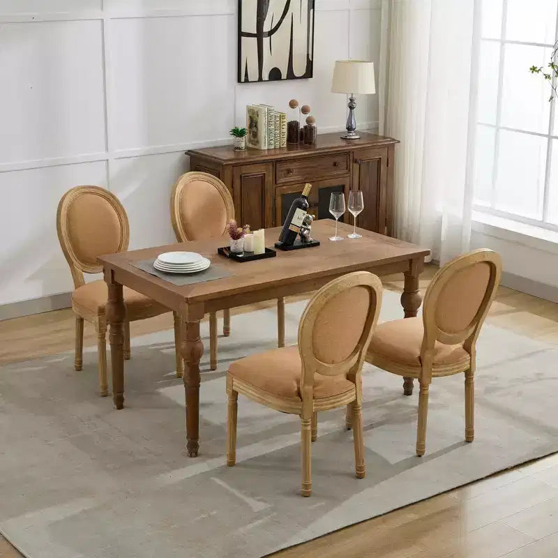 CLIHOME Set of 2 French Style Solid Wood Frame Antique Painting Linen Fabric Back Dining Chairs