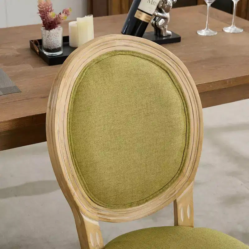 CLIHOME Set of 2 French Style Solid Wood Frame Antique Painting Linen Fabric Back Dining Chairs