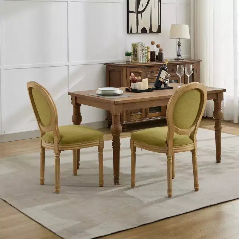 CLIHOME Set of 2 French Style Solid Wood Frame Antique Painting Linen Fabric Back Dining Chairs