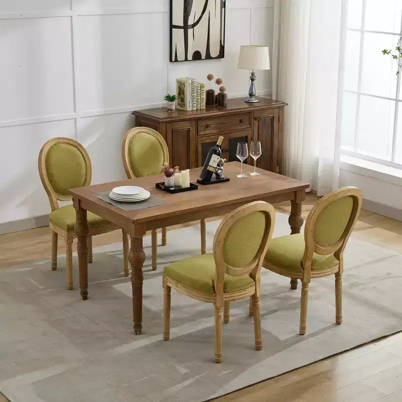 CLIHOME Set of 2 French Style Solid Wood Frame Antique Painting Linen Fabric Back Dining Chairs