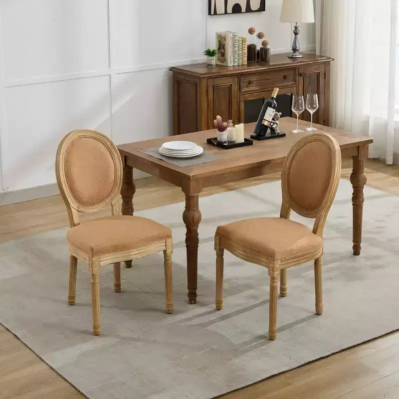 CLIHOME Set of 2 French Style Solid Wood Frame Antique Painting Linen Fabric Back Dining Chairs