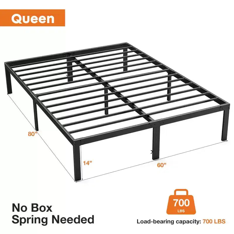 Alvantor Heavy Duty Metal Bed Frame with Steel Slat Support  No Box Spring Needed, 12 Underbed Storage, Quick Assembly, 300 lb Capacity (Queen)