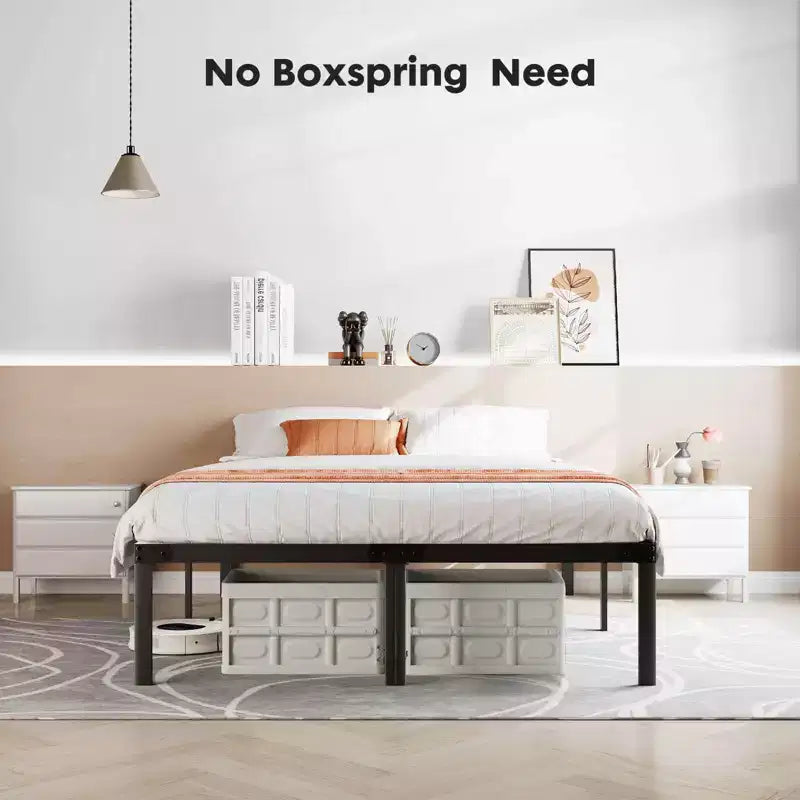 Alvantor Heavy Duty Metal Bed Frame with Steel Slat Support  No Box Spring Needed, 12 Underbed Storage, Quick Assembly, 300 lb Capacity (Queen)