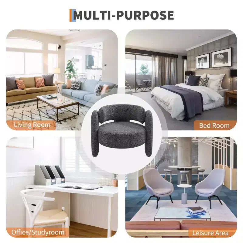 GustoWave Modern Upholstered Accent Chair with Solid Wood Frame, Mid-Century Chenille Round Armchair Chair with Curved Backrest