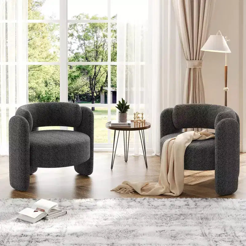 GustoWave Modern Upholstered Accent Chair with Solid Wood Frame, Mid-Century Chenille Round Armchair Chair with Curved Backrest