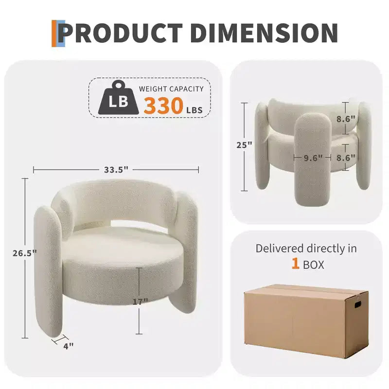 GustoWave Modern Upholstered Accent Chair with Solid Wood Frame, Mid-Century Chenille Round Armchair Chair with Curved Backrest