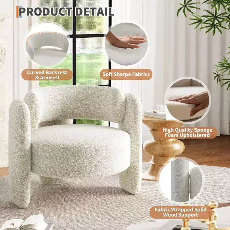 GustoWave Modern Upholstered Accent Chair with Solid Wood Frame, Mid-Century Chenille Round Armchair Chair with Curved Backrest