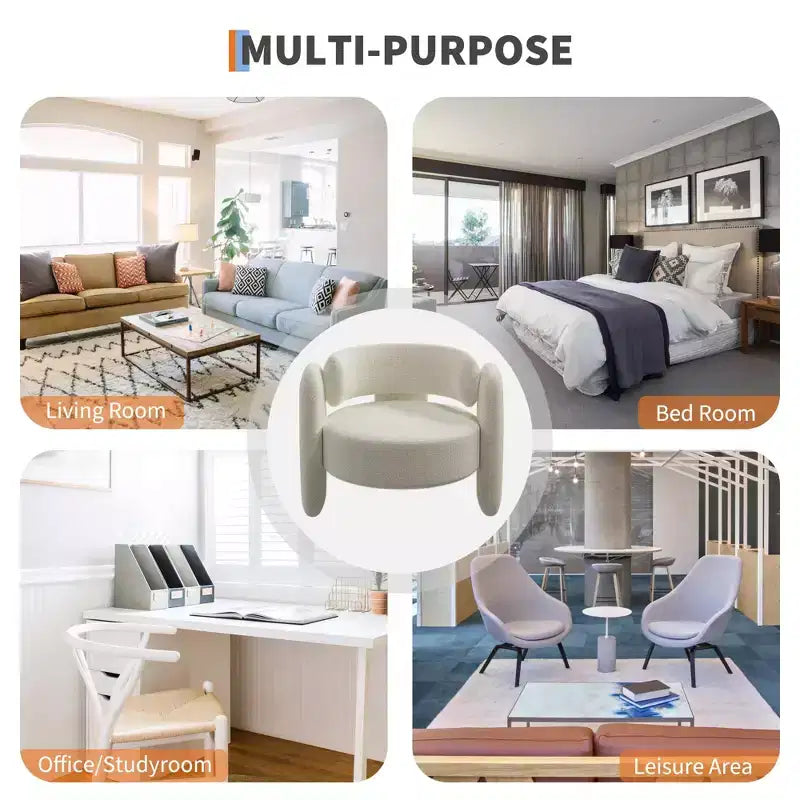 GustoWave Modern Upholstered Accent Chair with Solid Wood Frame, Mid-Century Chenille Round Armchair Chair with Curved Backrest