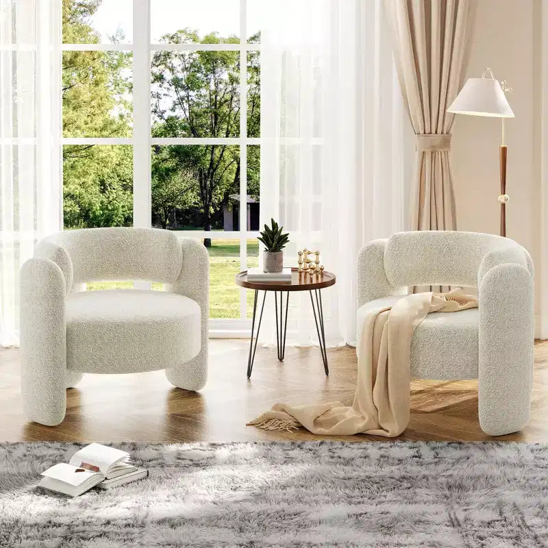 GustoWave Modern Upholstered Accent Chair with Solid Wood Frame, Mid-Century Chenille Round Armchair Chair with Curved Backrest