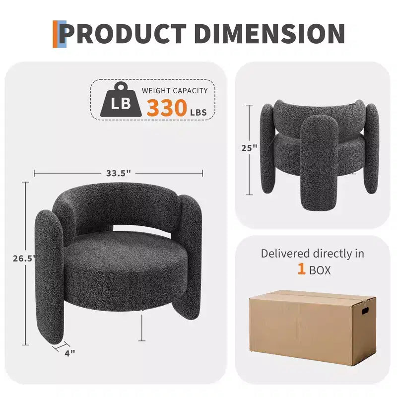 GustoWave Modern Upholstered Accent Chair with Solid Wood Frame, Mid-Century Chenille Round Armchair Chair with Curved Backrest