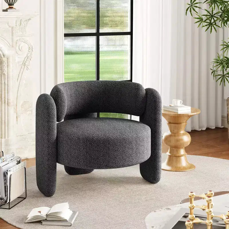 GustoWave Modern Upholstered Accent Chair with Solid Wood Frame, Mid-Century Chenille Round Armchair Chair with Curved Backrest