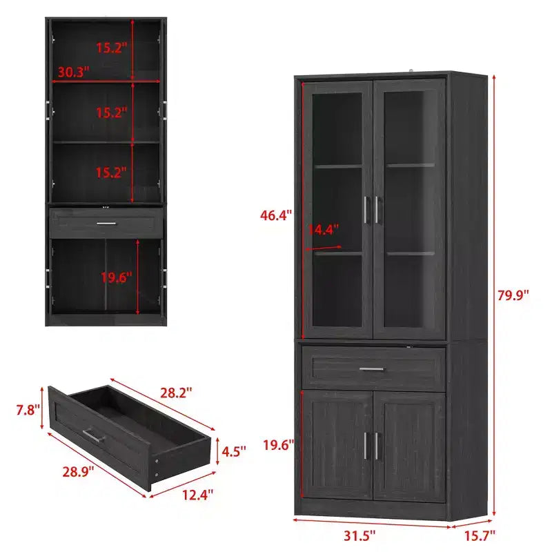 Famapy Tall Bathroom Storage Cabinet,Freestanding Storage Unit with Glass Doors,Anti-Tip Design,for Small Spaces, Dark