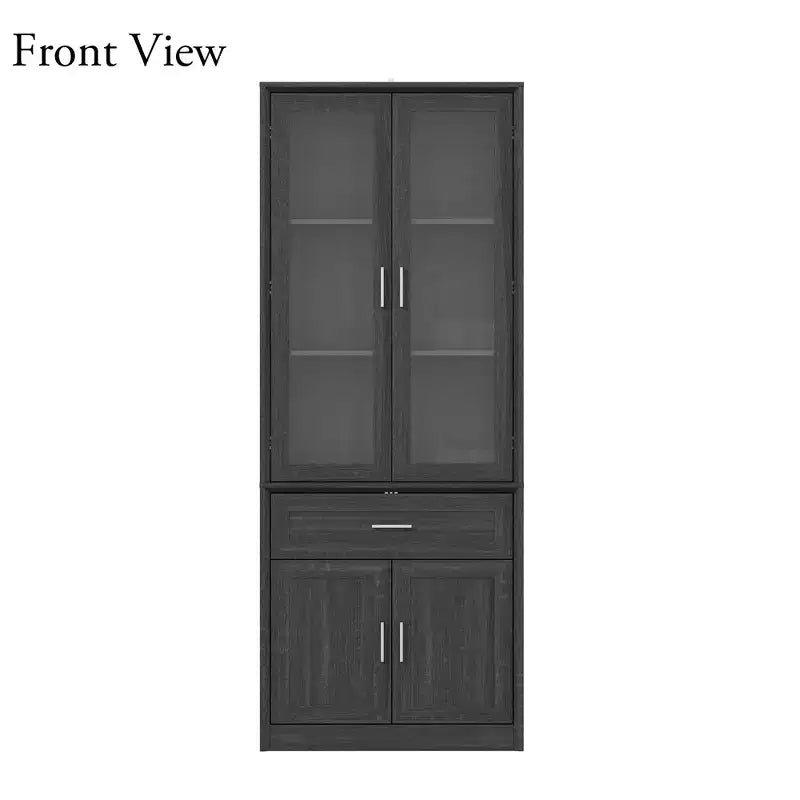Famapy Tall Bathroom Storage Cabinet,Freestanding Storage Unit with Glass Doors,Anti-Tip Design,for Small Spaces, Dark