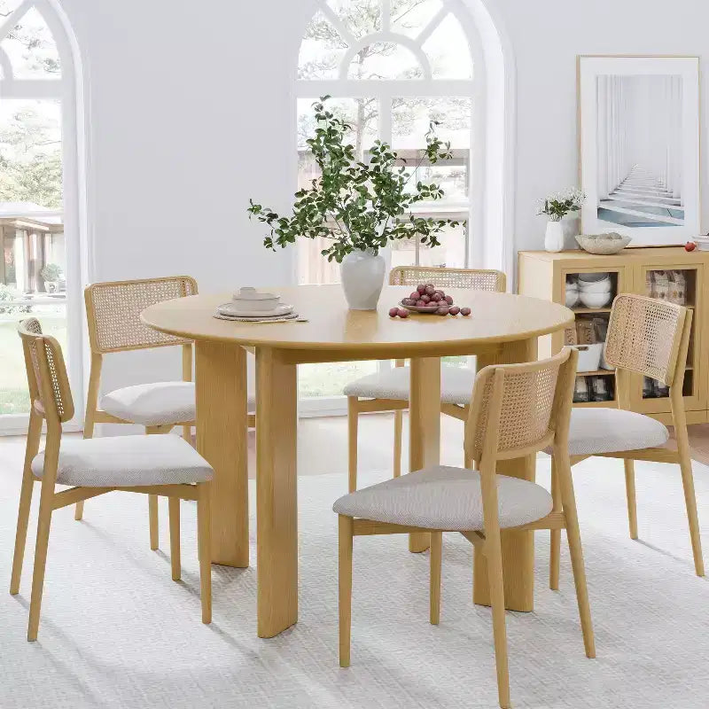 PexFix 45 Oak Solid Wood Farmhouse Dining Table Round Wood Top for Modern Dining Rooms & Family Gatherings