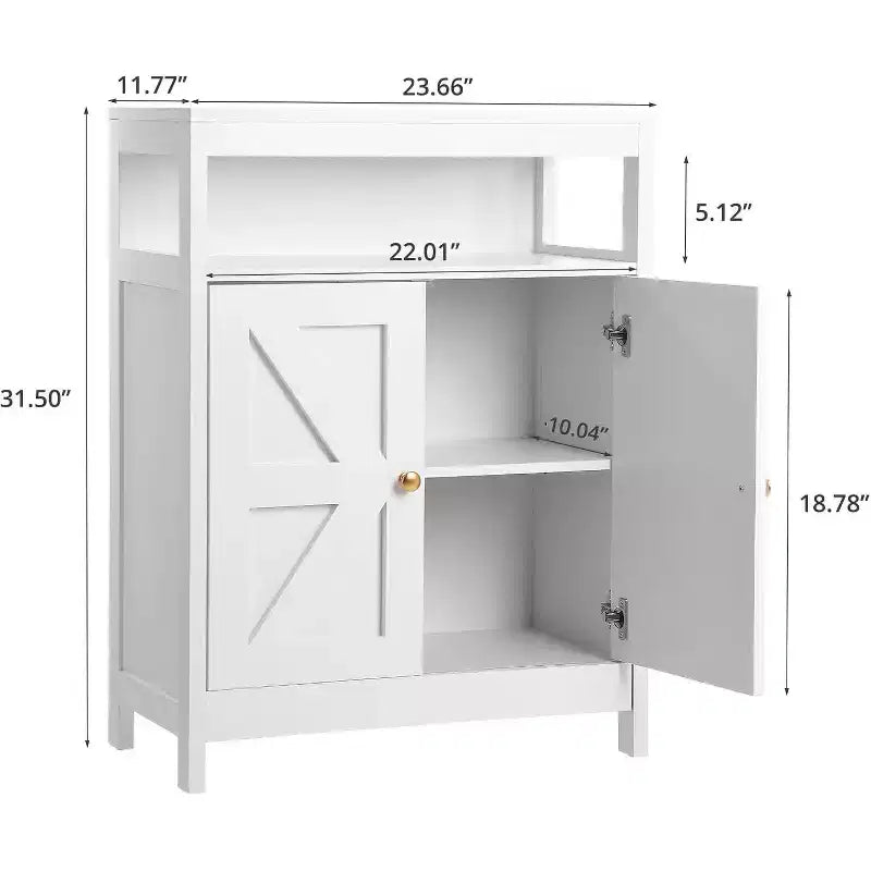 Bathroom Floor Cabinet with Double Doors, Adjustable Shelves, Compact Storage Unit Measuring 34.84 D x 14.17 W x 7.87 H, Space-Saving, White