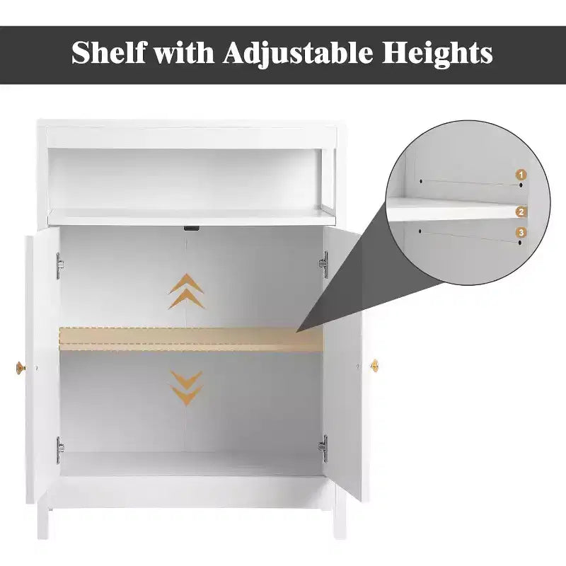 Bathroom Floor Cabinet with Double Doors, Adjustable Shelves, Compact Storage Unit Measuring 34.84 D x 14.17 W x 7.87 H, Space-Saving, White