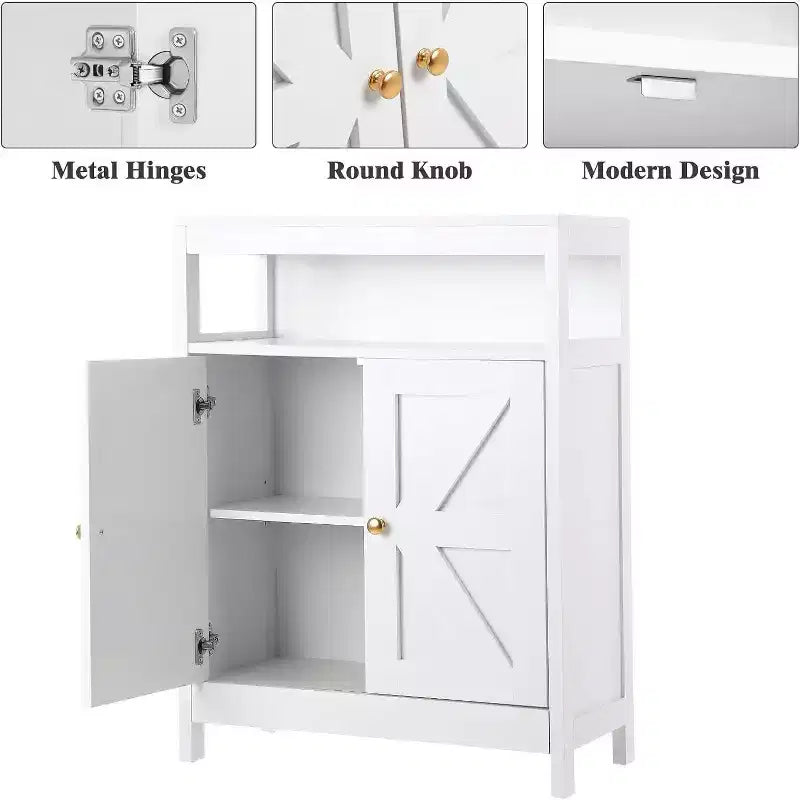 Bathroom Floor Cabinet with Double Doors, Adjustable Shelves, Compact Storage Unit Measuring 34.84 D x 14.17 W x 7.87 H, Space-Saving, White