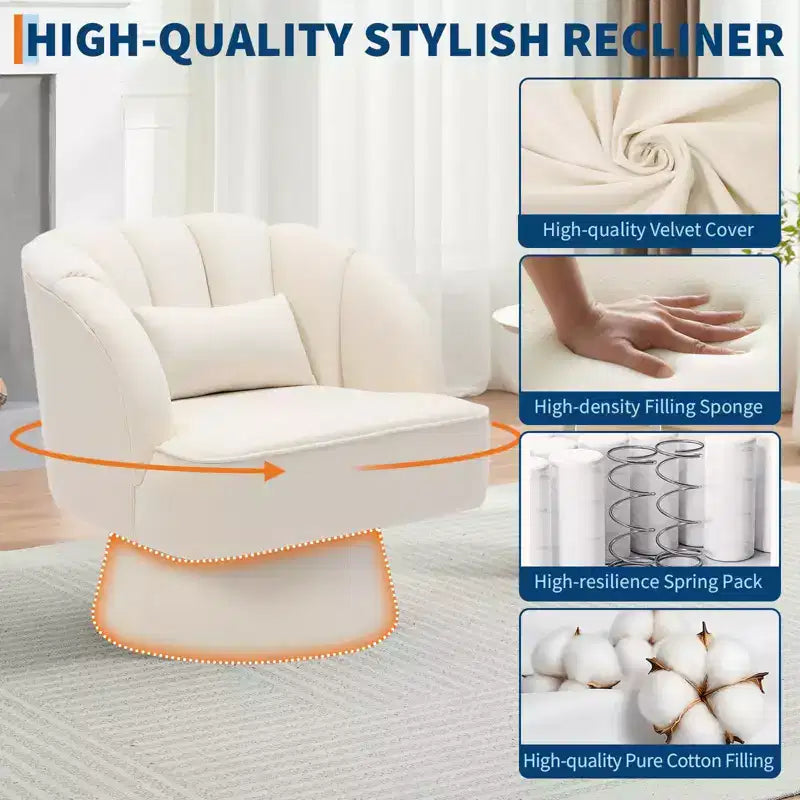 Modern Swivel Barrel Accent Chair with Striped Backrest and Plush Cushion - Upholstered Round Lounge Chair