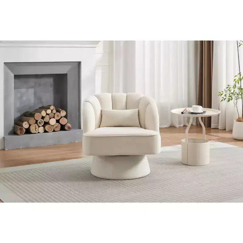 Modern Swivel Barrel Accent Chair with Striped Backrest and Plush Cushion - Upholstered Round Lounge Chair
