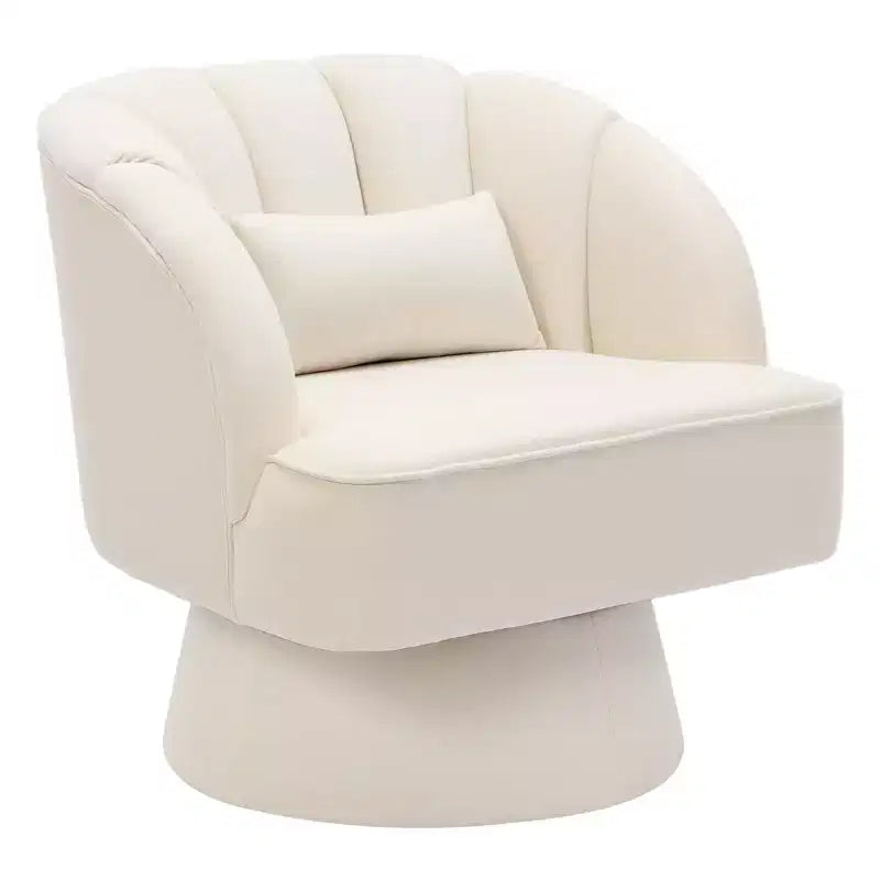 Modern Swivel Barrel Accent Chair with Striped Backrest and Plush Cushion - Upholstered Round Lounge Chair