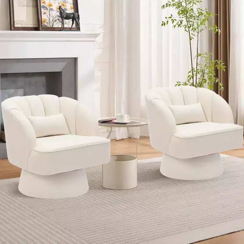 Modern Swivel Barrel Accent Chair with Striped Backrest and Plush Cushion - Upholstered Round Lounge Chair