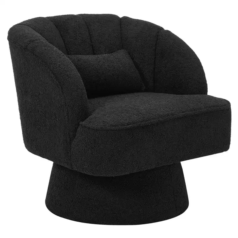Modern Swivel Barrel Accent Chair with Striped Backrest and Plush Cushion - Upholstered Round Lounge Chair