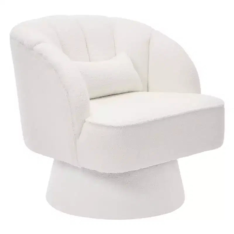Modern Swivel Barrel Accent Chair with Striped Backrest and Plush Cushion - Upholstered Round Lounge Chair