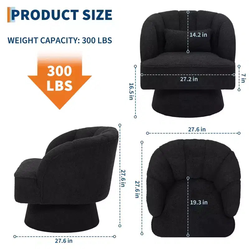 Modern Swivel Barrel Accent Chair with Striped Backrest and Plush Cushion - Upholstered Round Lounge Chair