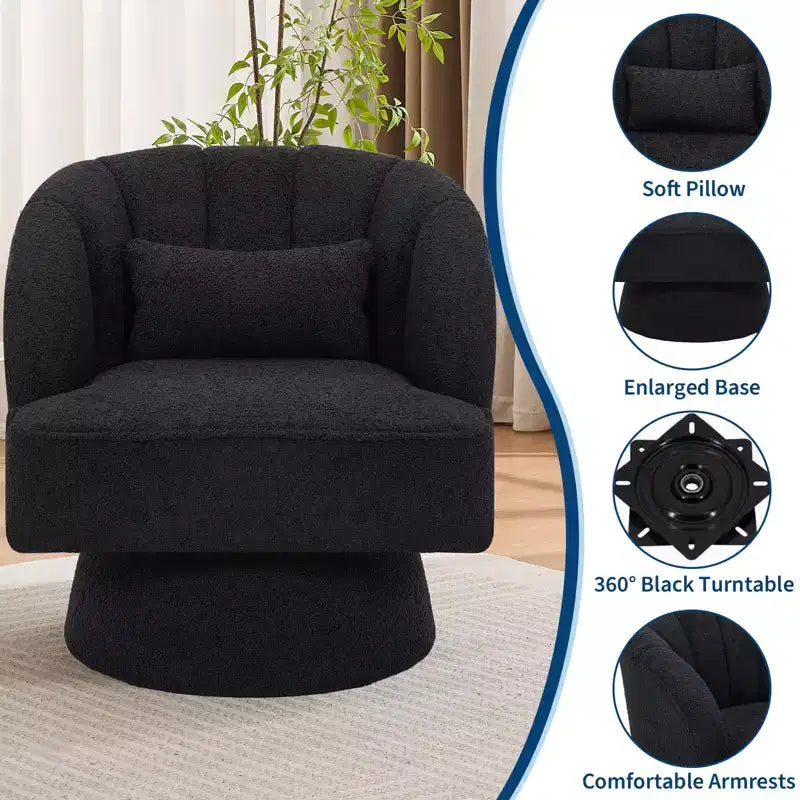 Modern Swivel Barrel Accent Chair with Striped Backrest and Plush Cushion - Upholstered Round Lounge Chair