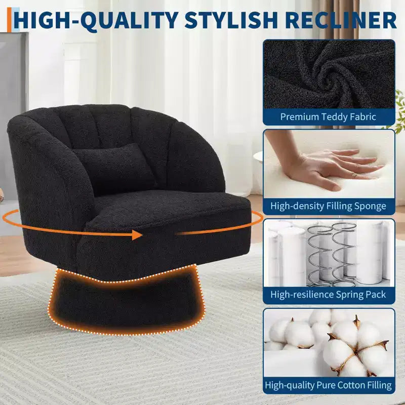 Modern Swivel Barrel Accent Chair with Striped Backrest and Plush Cushion - Upholstered Round Lounge Chair