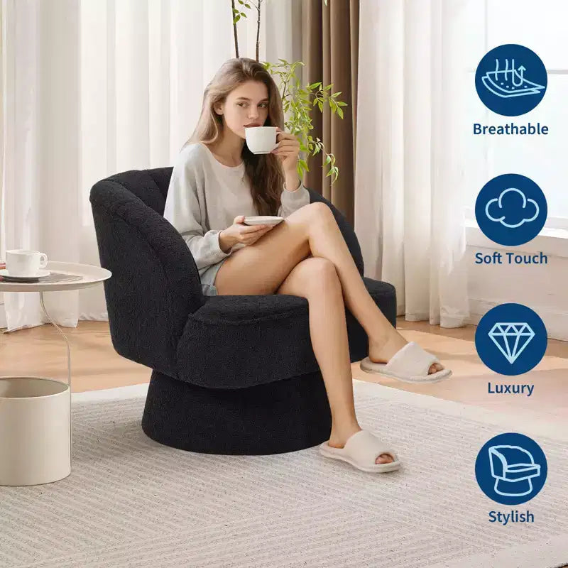 Modern Swivel Barrel Accent Chair with Striped Backrest and Plush Cushion - Upholstered Round Lounge Chair