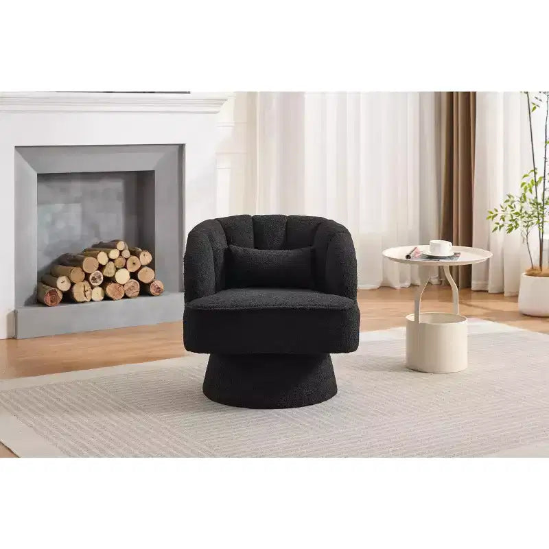 Modern Swivel Barrel Accent Chair with Striped Backrest and Plush Cushion - Upholstered Round Lounge Chair