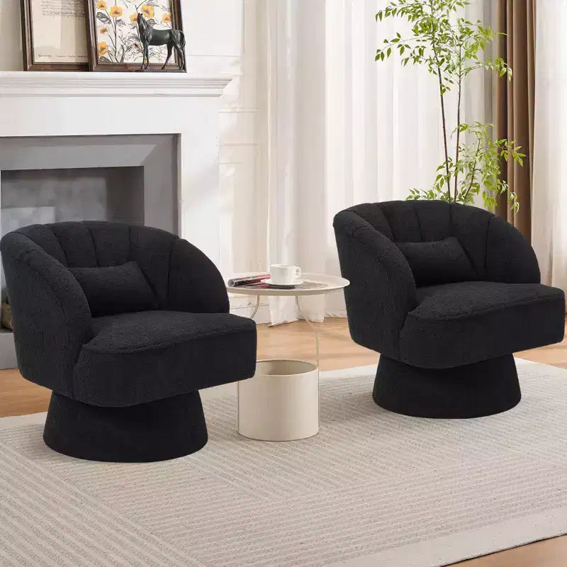 Modern Swivel Barrel Accent Chair with Striped Backrest and Plush Cushion - Upholstered Round Lounge Chair