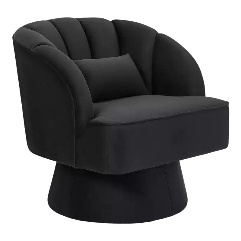 Modern Swivel Barrel Accent Chair with Striped Backrest and Plush Cushion - Upholstered Round Lounge Chair