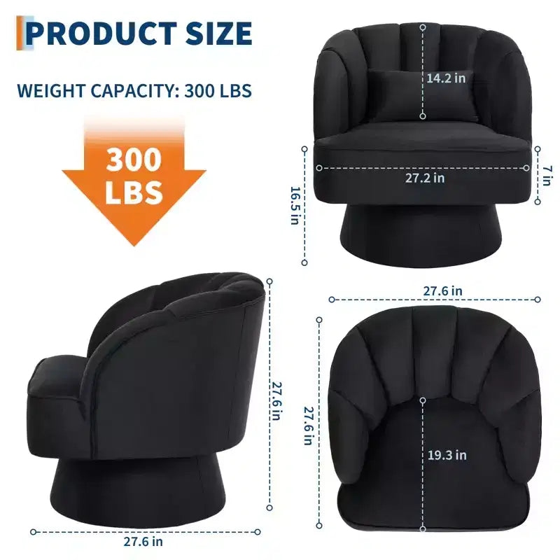 Modern Swivel Barrel Accent Chair with Striped Backrest and Plush Cushion - Upholstered Round Lounge Chair