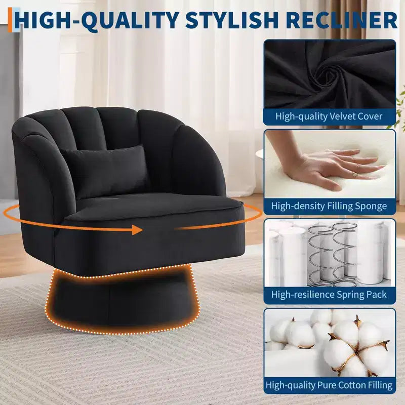 Modern Swivel Barrel Accent Chair with Striped Backrest and Plush Cushion - Upholstered Round Lounge Chair