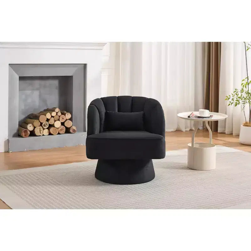 Modern Swivel Barrel Accent Chair with Striped Backrest and Plush Cushion - Upholstered Round Lounge Chair