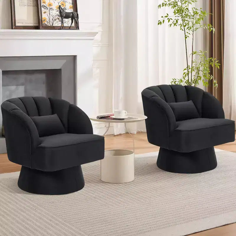 Modern Swivel Barrel Accent Chair with Striped Backrest and Plush Cushion - Upholstered Round Lounge Chair