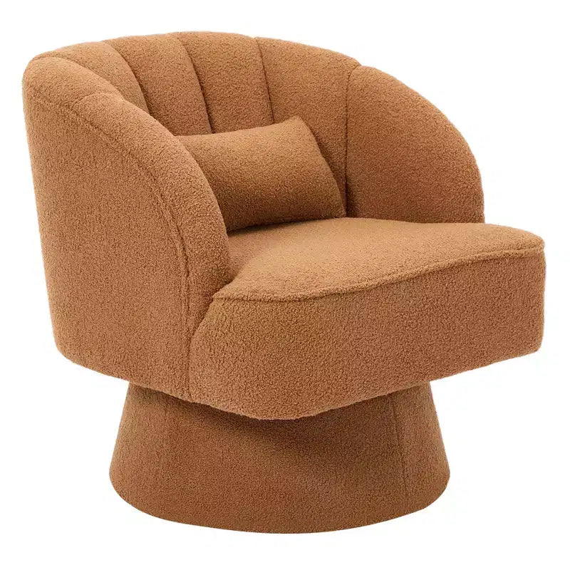 Modern Swivel Barrel Accent Chair with Striped Backrest and Plush Cushion - Upholstered Round Lounge Chair