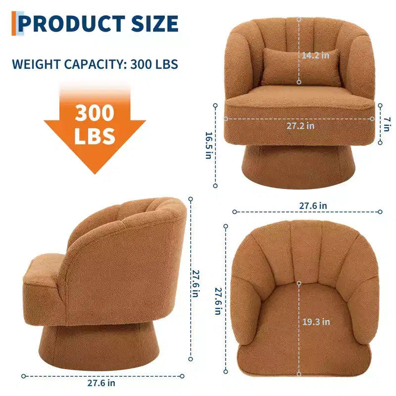 Modern Swivel Barrel Accent Chair with Striped Backrest and Plush Cushion - Upholstered Round Lounge Chair