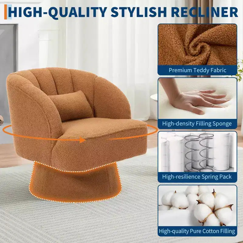 Modern Swivel Barrel Accent Chair with Striped Backrest and Plush Cushion - Upholstered Round Lounge Chair