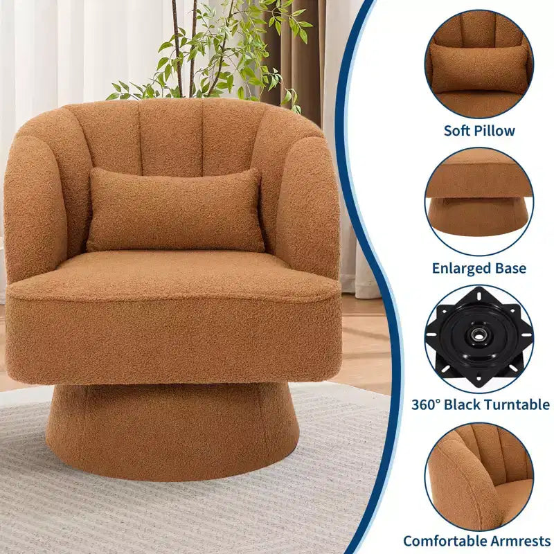 Modern Swivel Barrel Accent Chair with Striped Backrest and Plush Cushion - Upholstered Round Lounge Chair