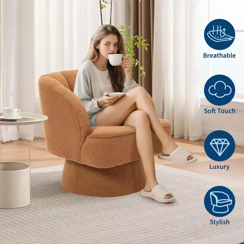 Modern Swivel Barrel Accent Chair with Striped Backrest and Plush Cushion - Upholstered Round Lounge Chair