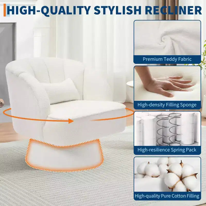 Modern Swivel Barrel Accent Chair with Striped Backrest and Plush Cushion - Upholstered Round Lounge Chair