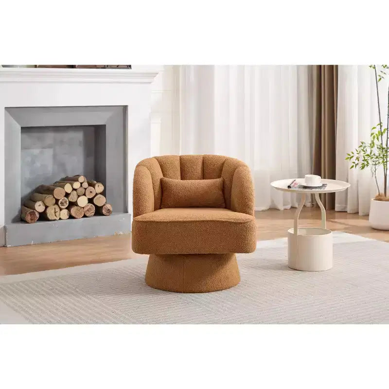 Modern Swivel Barrel Accent Chair with Striped Backrest and Plush Cushion - Upholstered Round Lounge Chair