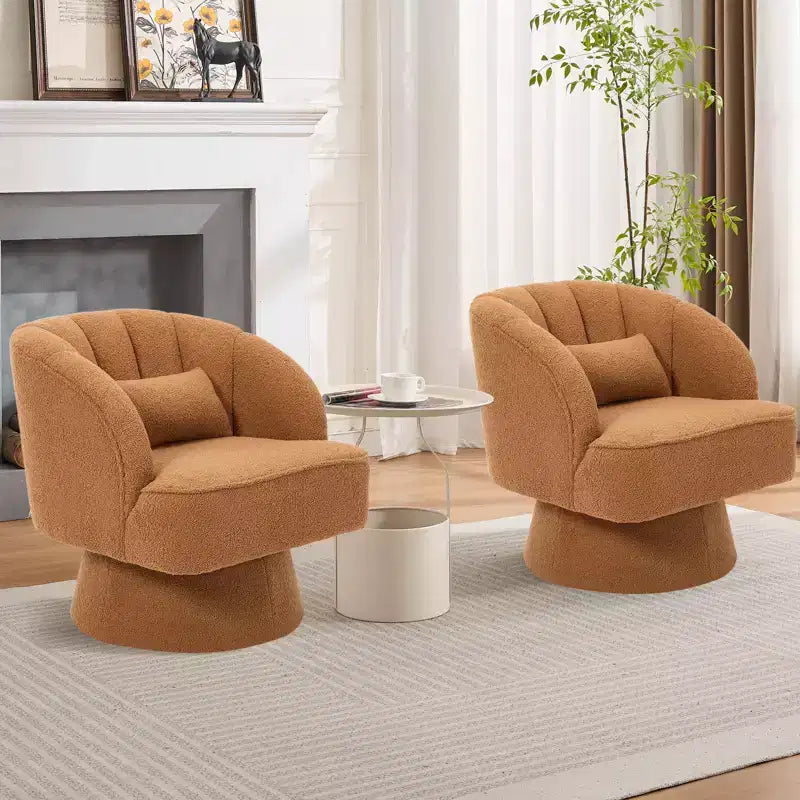Modern Swivel Barrel Accent Chair with Striped Backrest and Plush Cushion - Upholstered Round Lounge Chair