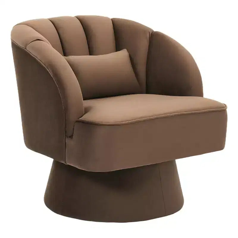 Modern Swivel Barrel Accent Chair with Striped Backrest and Plush Cushion - Upholstered Round Lounge Chair
