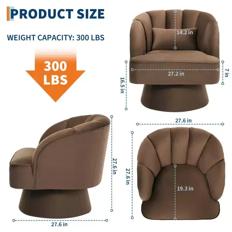 Modern Swivel Barrel Accent Chair with Striped Backrest and Plush Cushion - Upholstered Round Lounge Chair